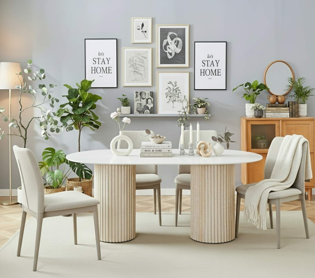 Table à manger EUR-Keysha en travertin brillant