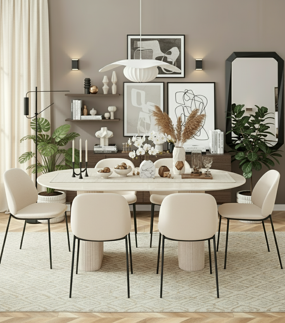 Table à manger ERM-Roxy effet travertin brillant 180x90cm