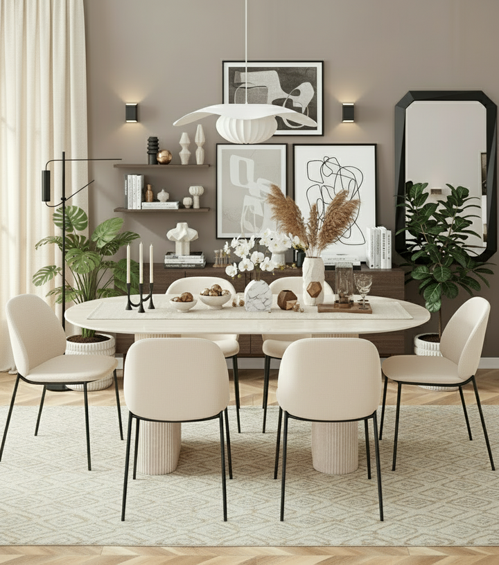 Table à manger ERM-Roxy effet travertin brillant 180x90cm