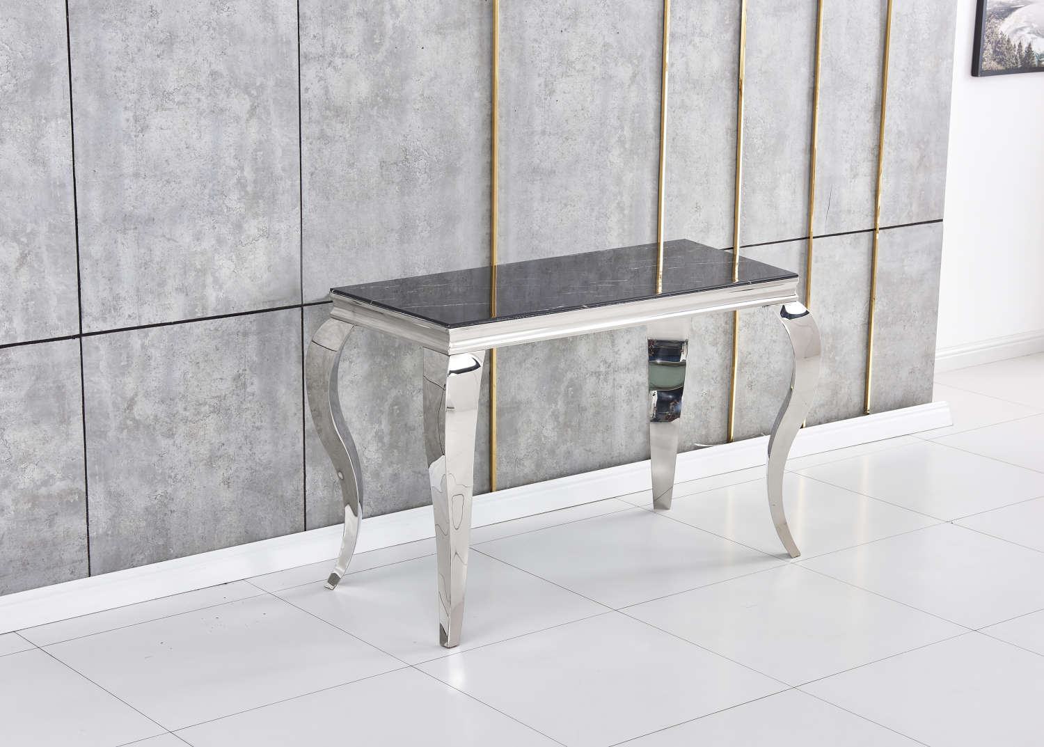 CONSOLE BAROQUE CHROME MARBRE NOIR 110x50x85 cm