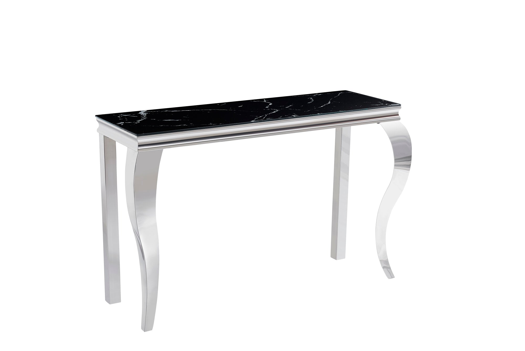 CONSOLE BAROQUE CHROME MARBRE NOIR 110x50x85 cm