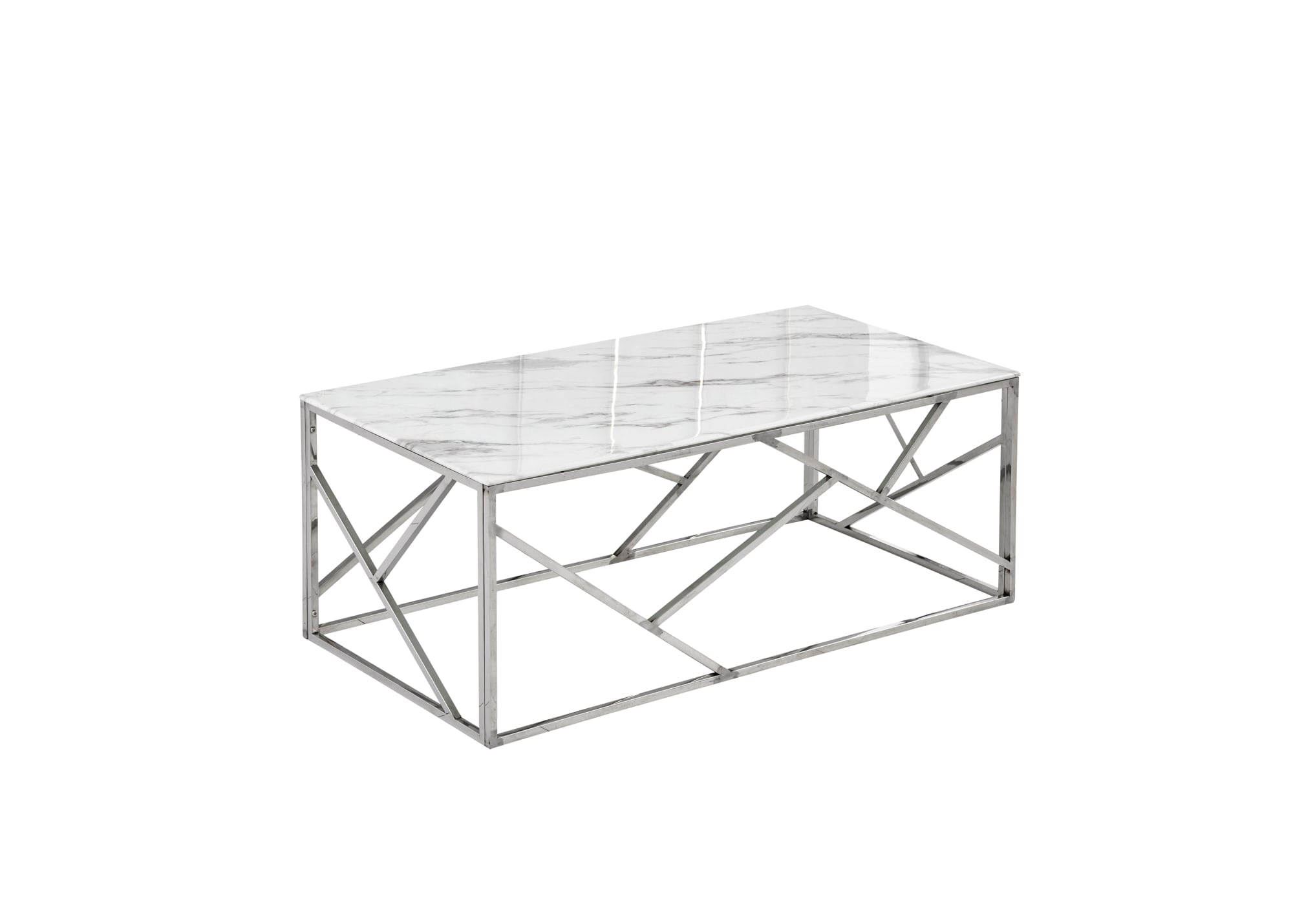 TABLE BASSE GEOMAG INOX MARBRE BLANC 120x60x45 cm