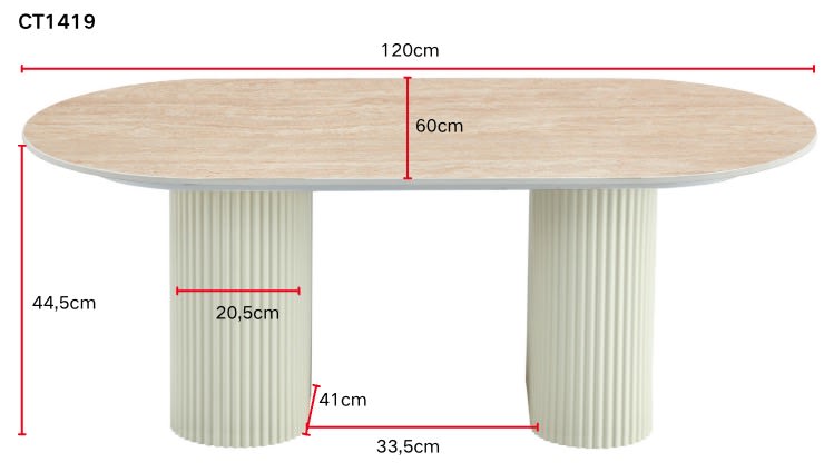 TABLE BASSE ROXY PIED NOYER PLATEAU CERAMIQUE TRAVERTIN MAT 120CM