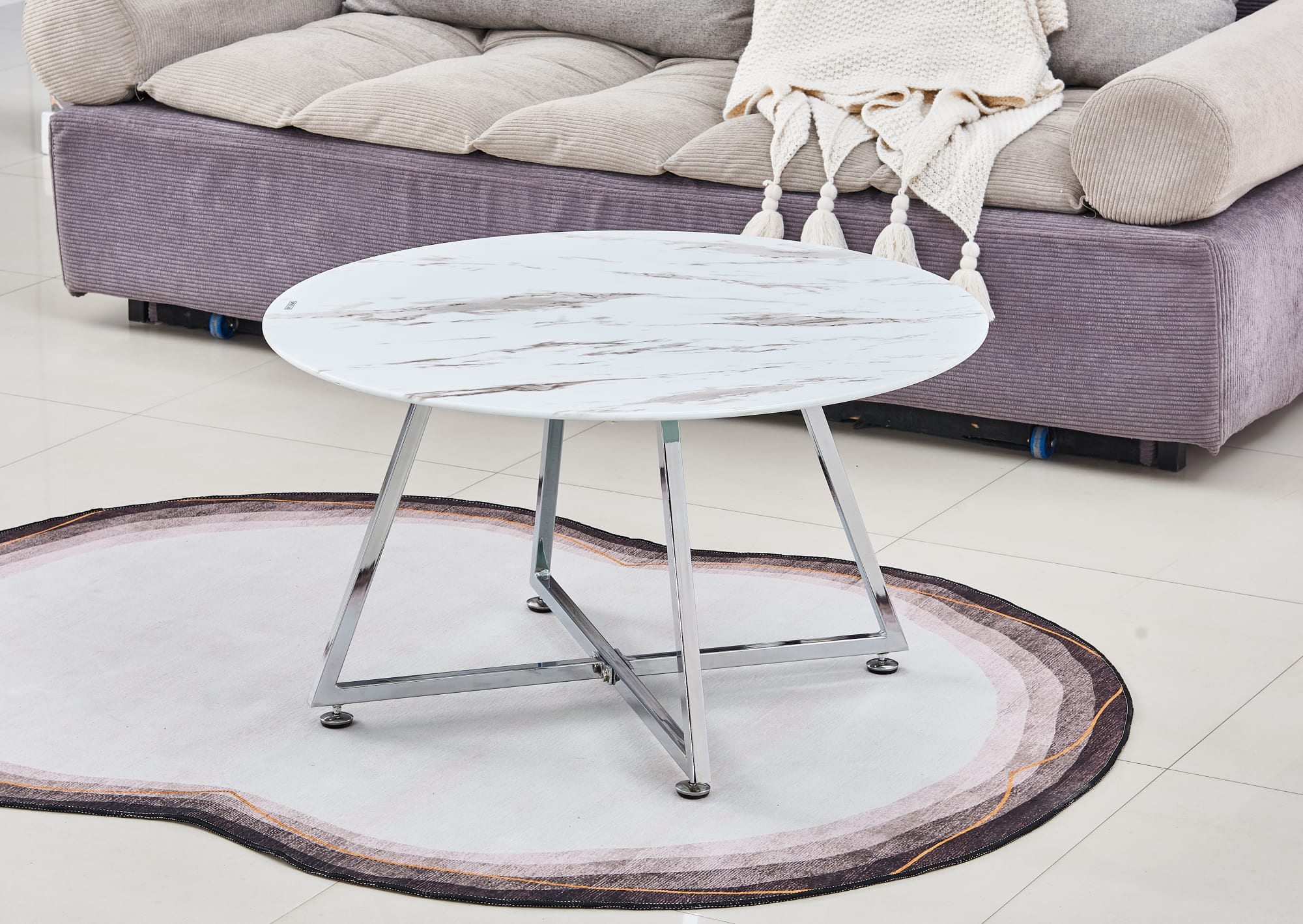 TABLE BASSE HELOISE CHROME MARBRE BLANC 80x45 cm