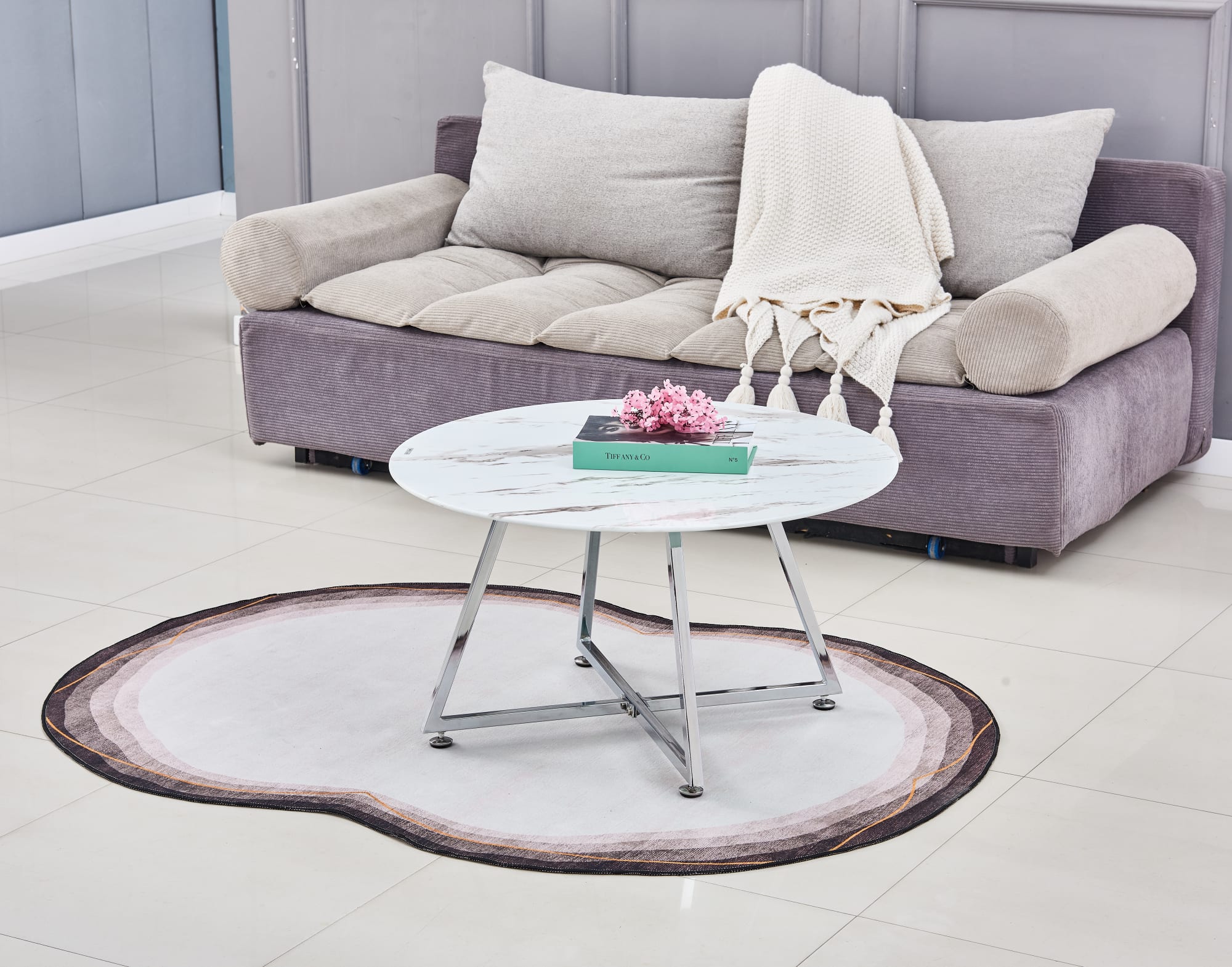 TABLE BASSE HELOISE CHROME MARBRE BLANC 80x45 cm