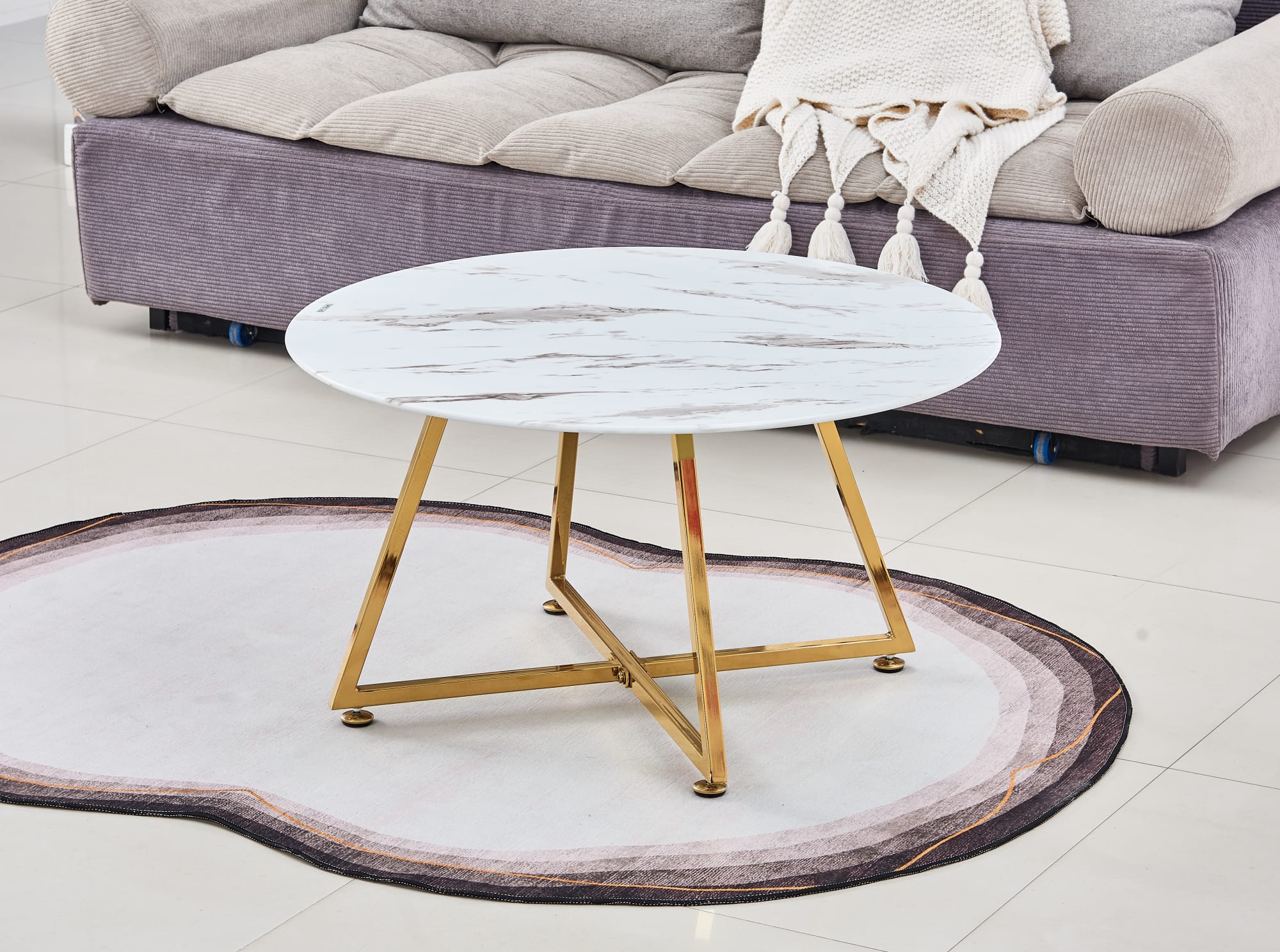 TABLE BASSE HELOISE GOLD MARBRE BLANC 80x45 cm