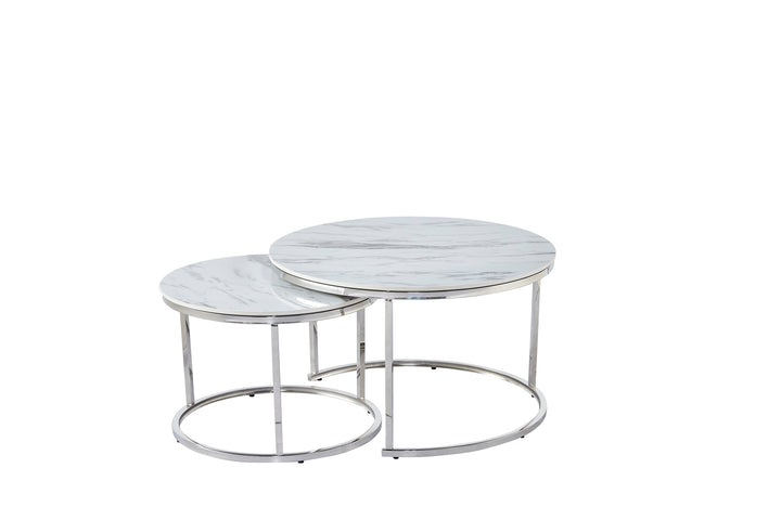 TABLE BASSE GIGOGNE CHROME PLATEAU CERAMIQUE EFFET MARBRE 80x45