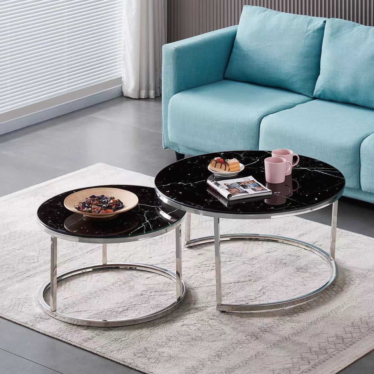 Lot de 2 tables Basses Gigogne ARTO inox et plateau en verre