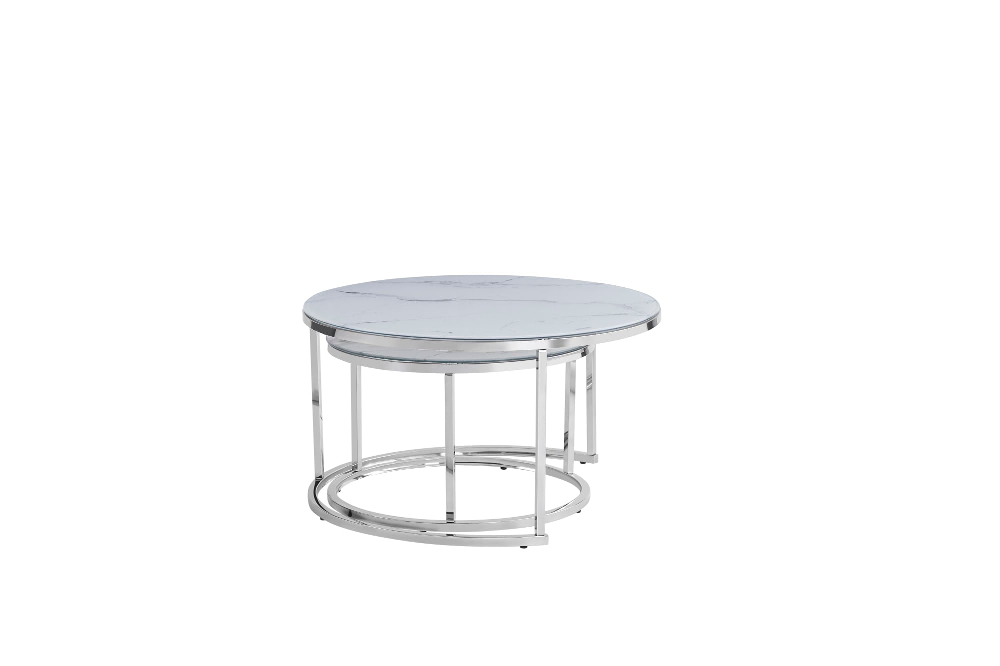 Lot de 2 tables Basses Gigogne ARTO inox et plateau en verre