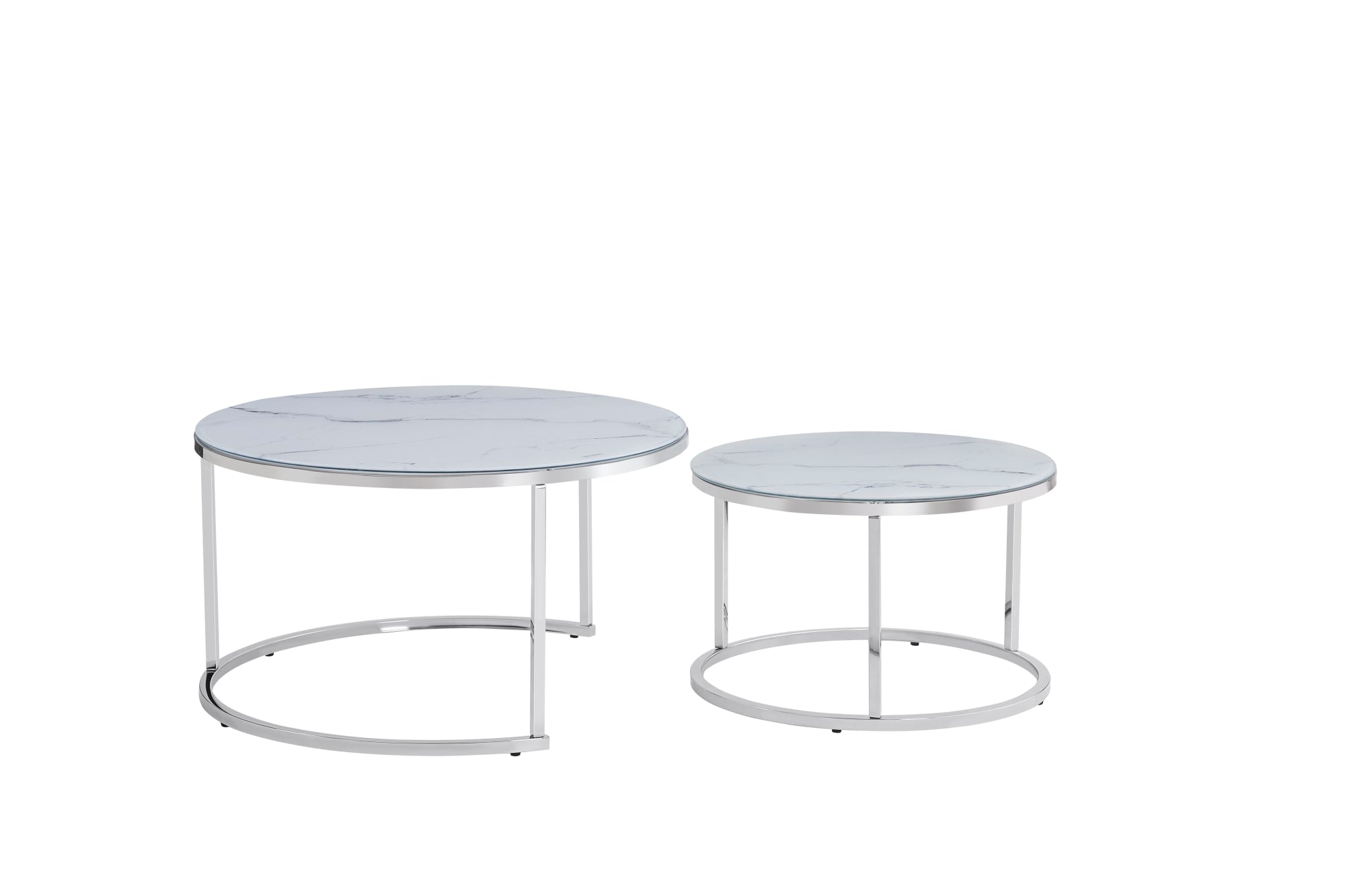 Lot de 2 tables Basses Gigogne ARTO inox et plateau en verre