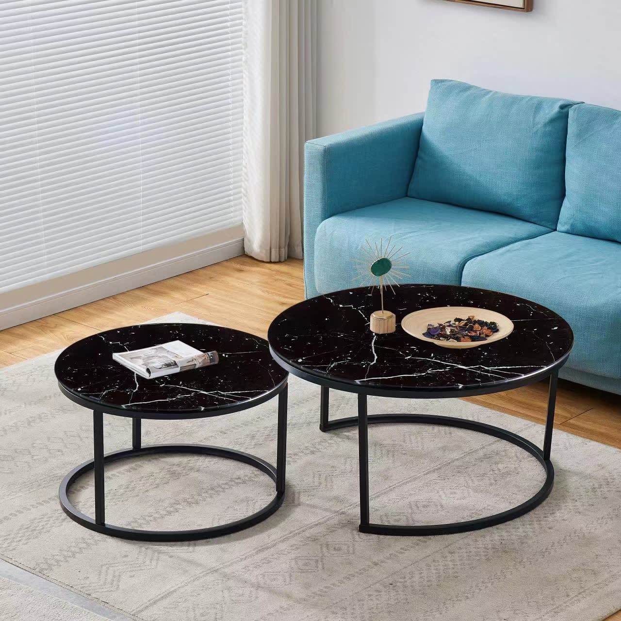 Lot de 2 tables Basses Gigogne ARTO métal noir et plateau en verre