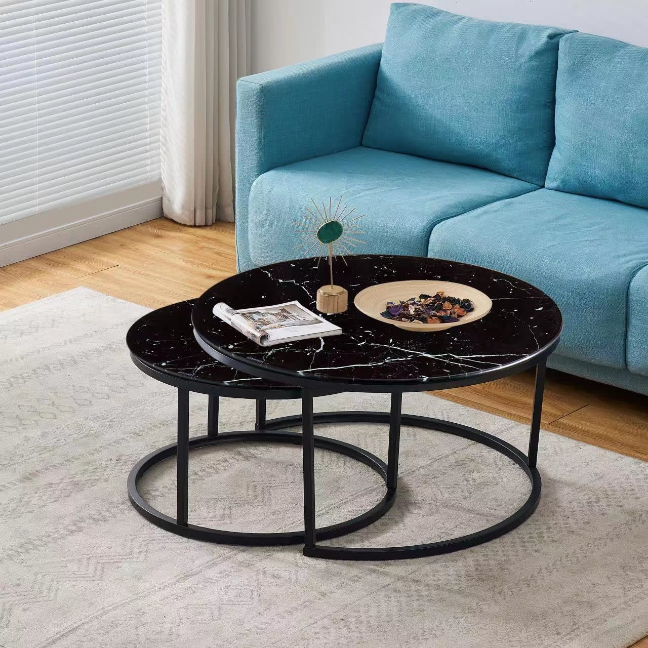 Lot de 2 tables Basses Gigogne ARTO métal noir et plateau en verre