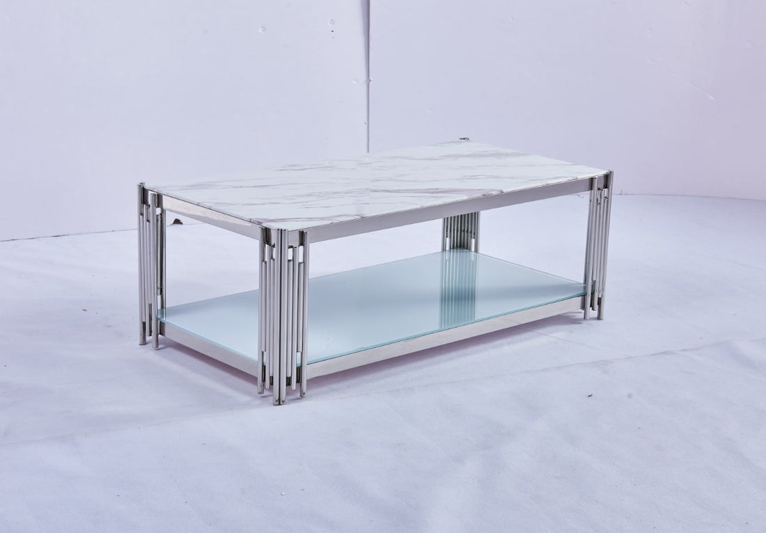 Table Basse FLUTE Chrome et plateau en verre 120x60x45 cm