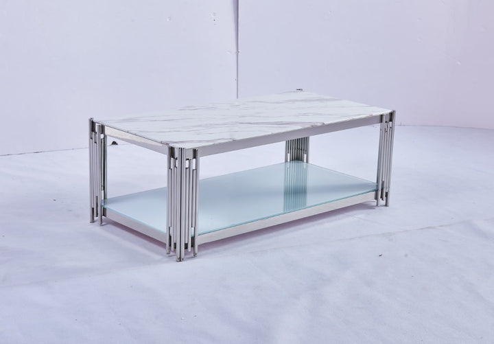 Table Basse FLUTE Chrome et plateau en verre 120x60x45 cm