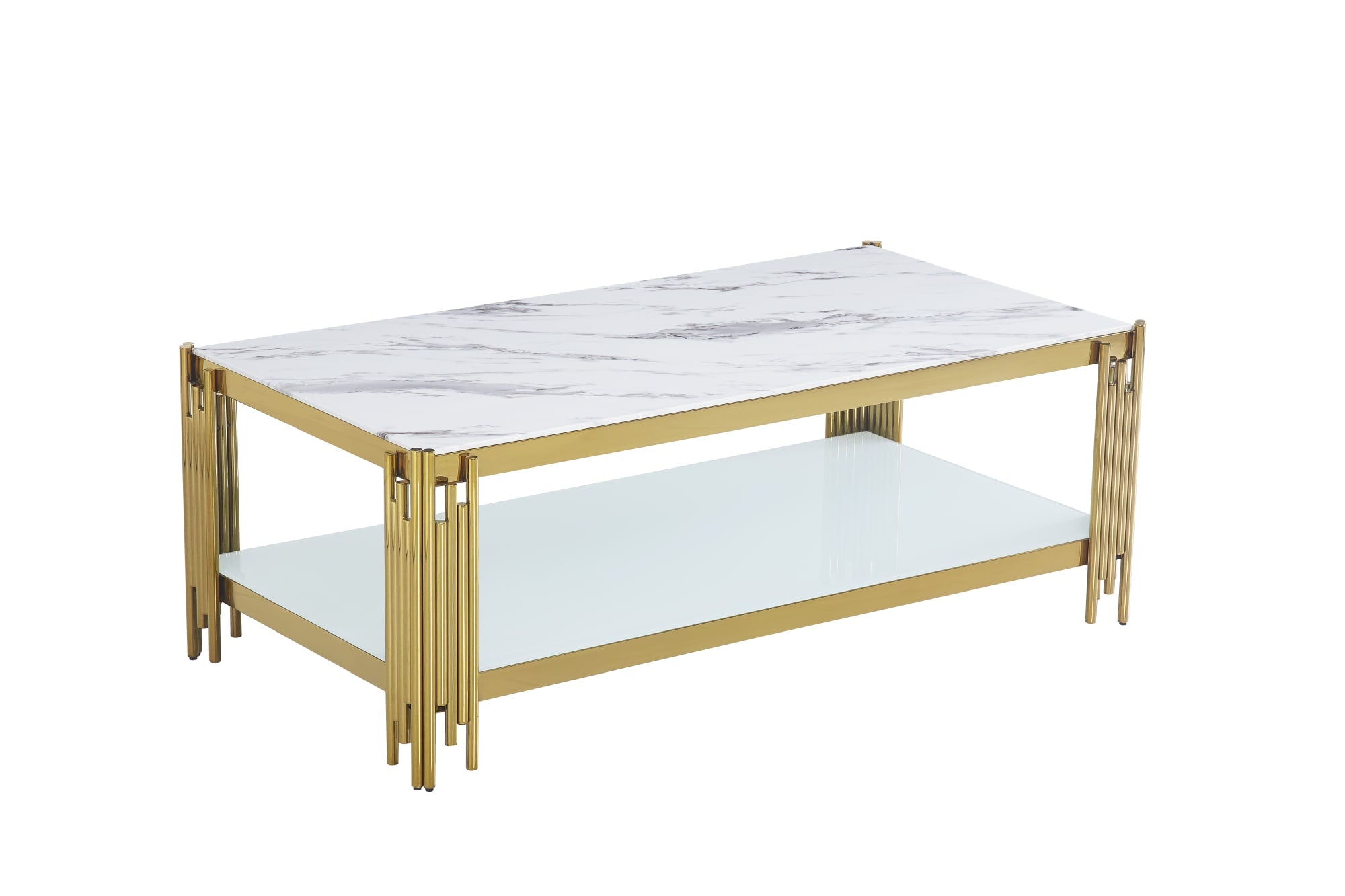Table Basse FLUTE Gold et plateau en verre 120x60x45 cm