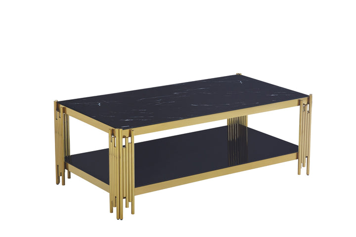 Table Basse FLUTE Gold et plateau en verre 120x60x45 cm