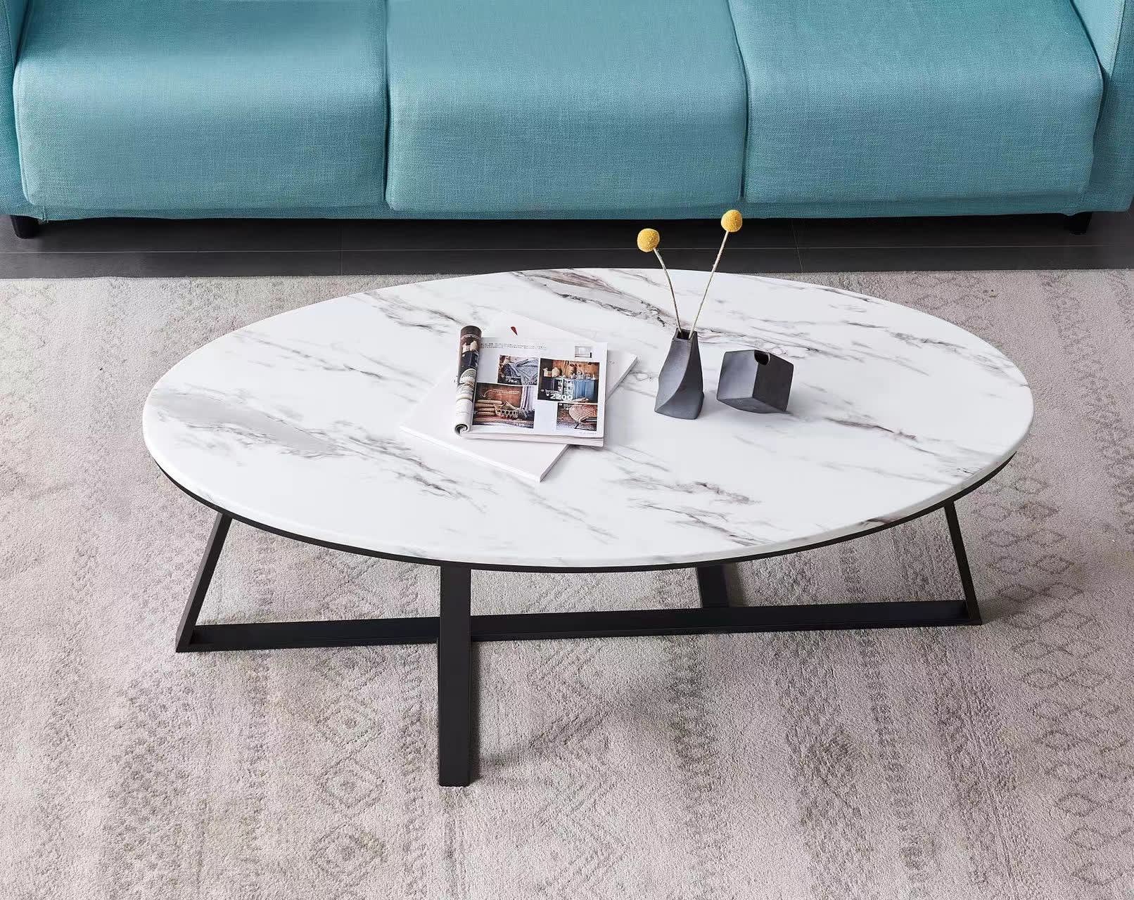 TABLE BASSE GAMMA METAL NOIR MARBRE BLANC 120x60x45 cm
