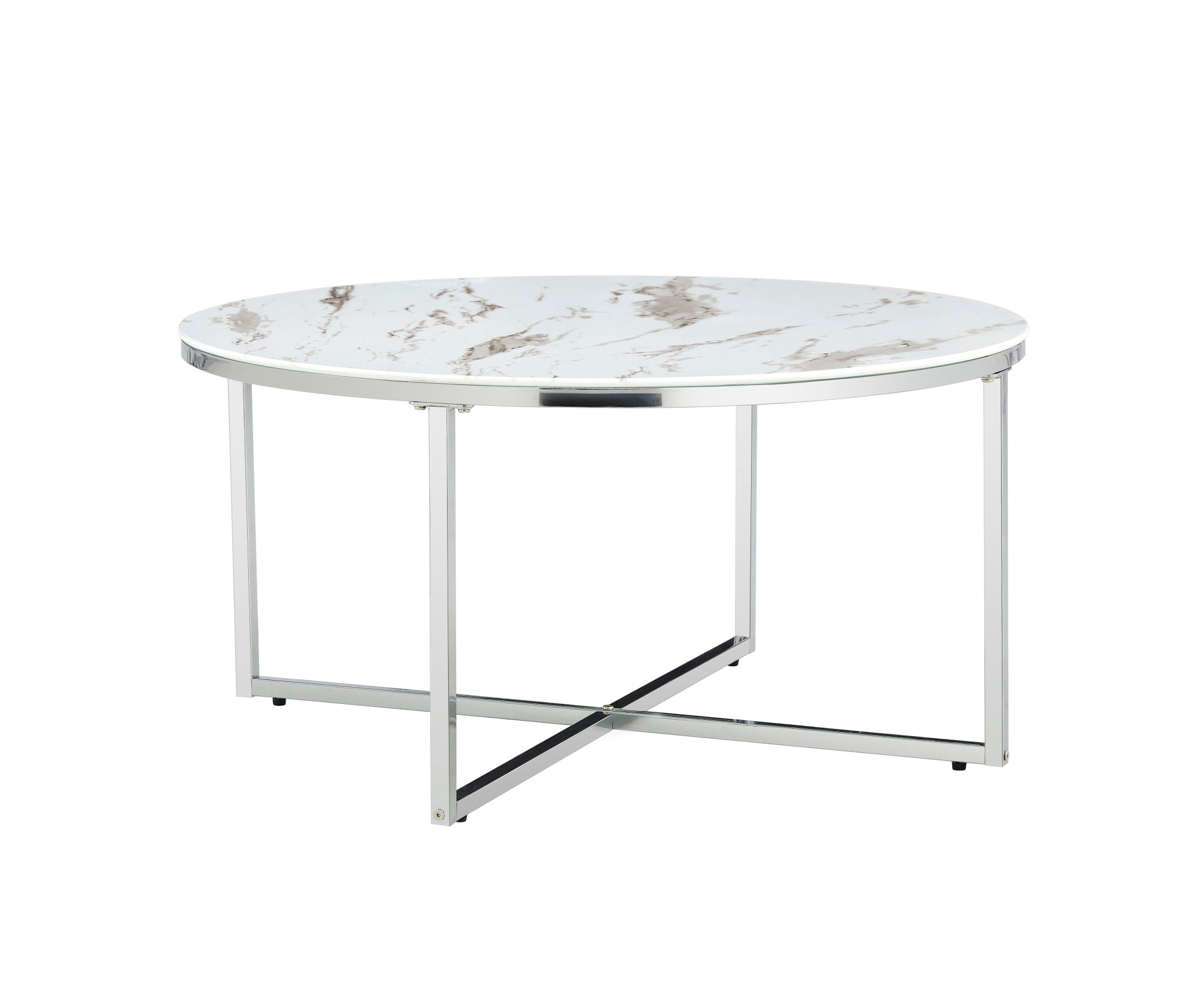 Table basse ronde LORIE chrome plateau en verre D90 cm