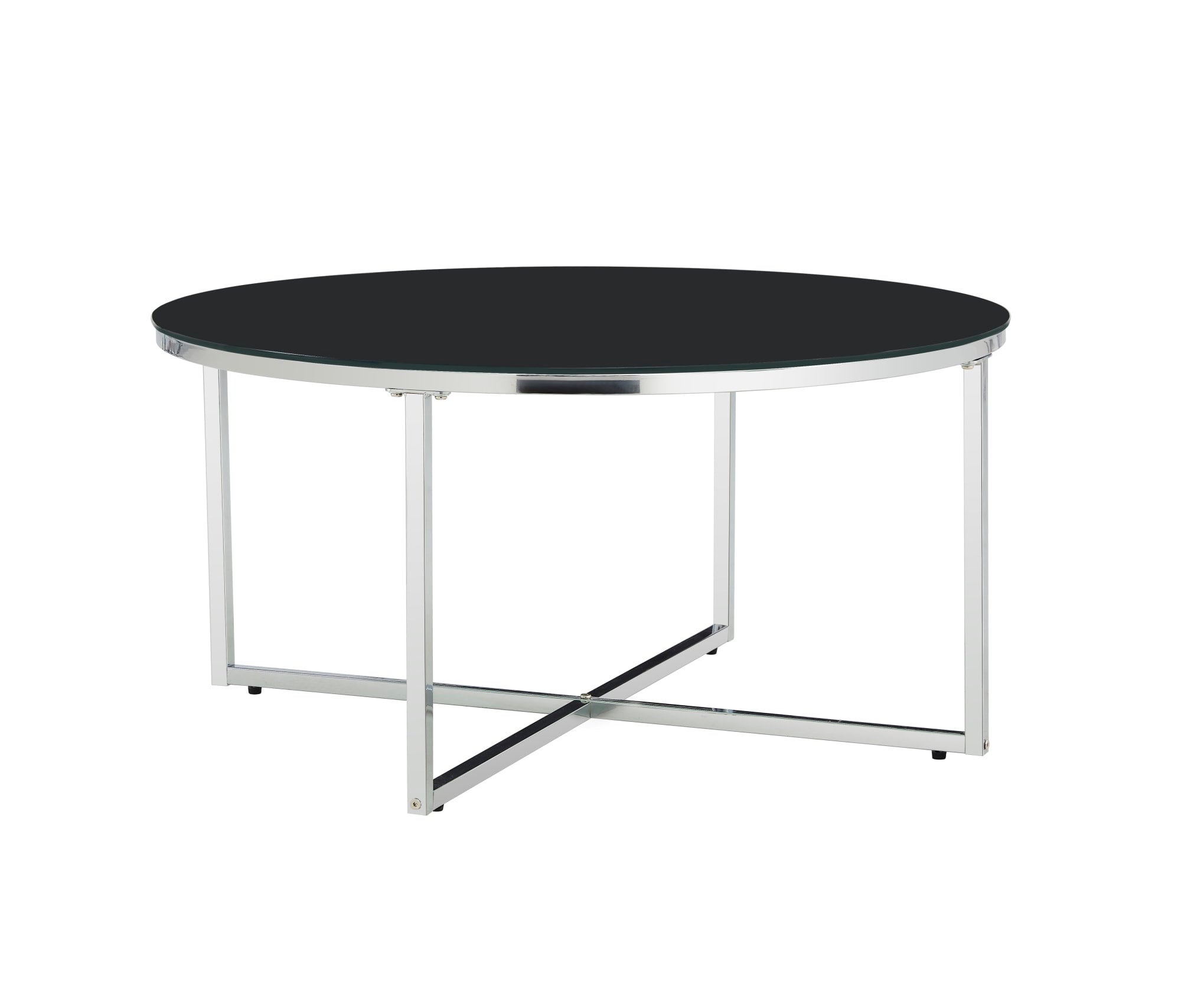 Table basse ronde LORIE chrome plateau en verre D90 cm