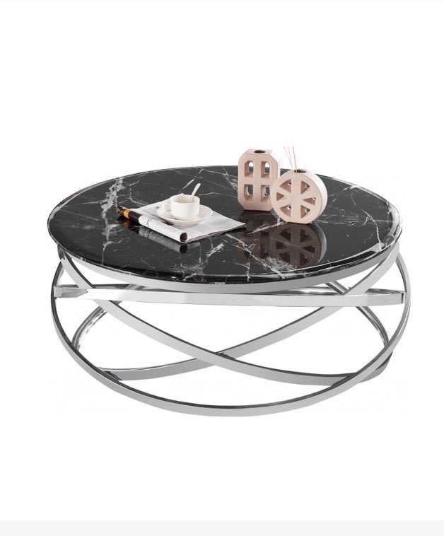 TABLE BASSE EVOL CHROME MARBRE NOIR 100 CM