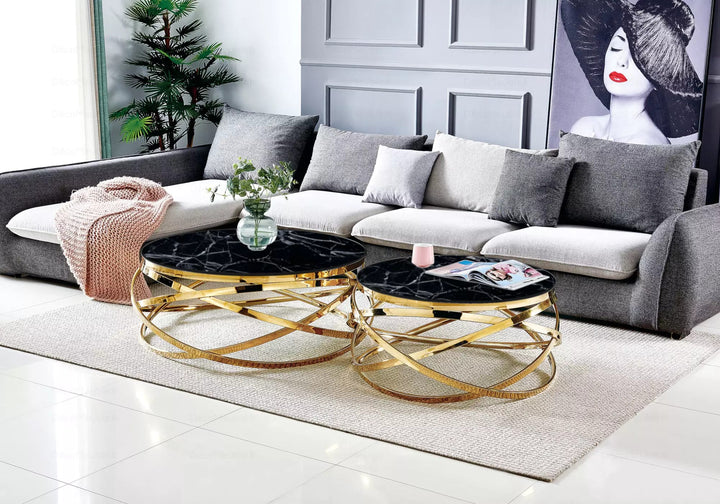 TABLE BASSE EVOL GOLD MARBRE NOIR 80 CM