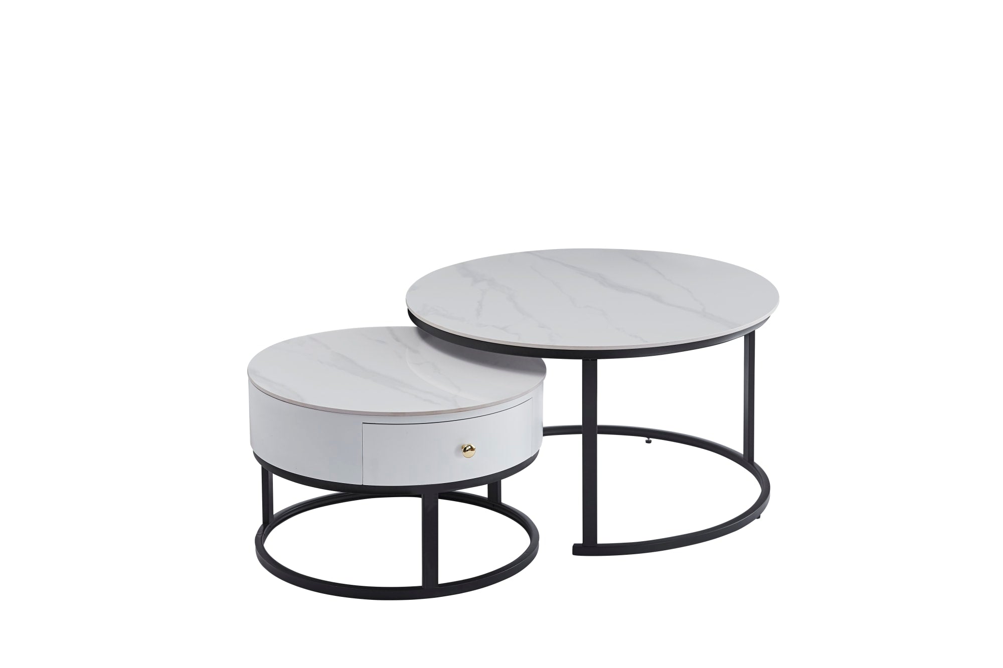 Table basse gigogne avec tiroir NOVELA Plateau céramique Marbre blanc