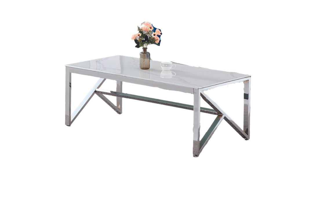 Table Basse MAJESTIQUE Chrome et plateau en verre 120x60x45 cm