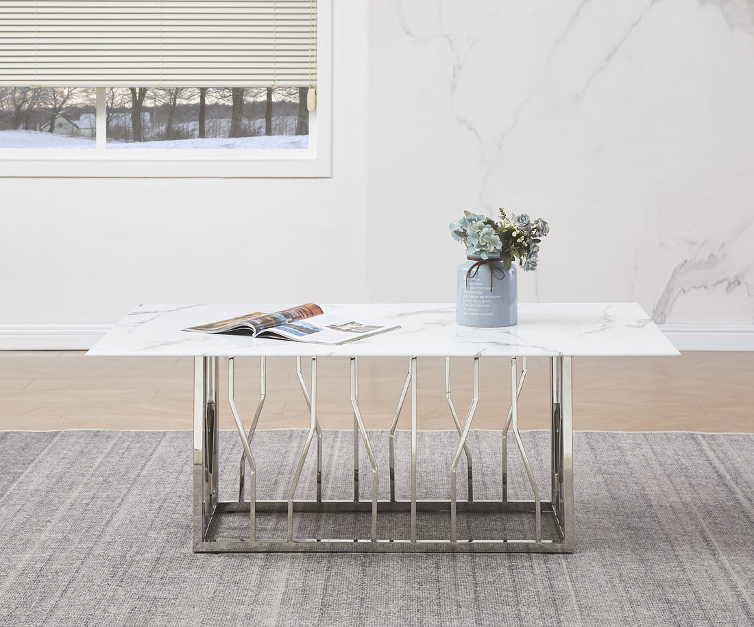 TABLE REPAS PORTOFINO CHROME MARBRE BLANC 180x90 cm