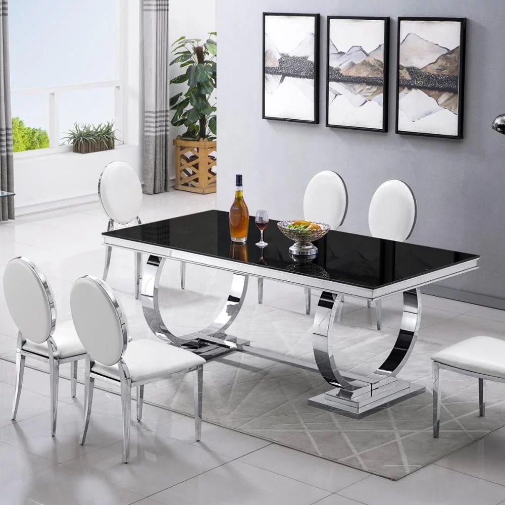 Table à manger 6 à 8 personnes OMEGA Chrome verre 180x90 cm