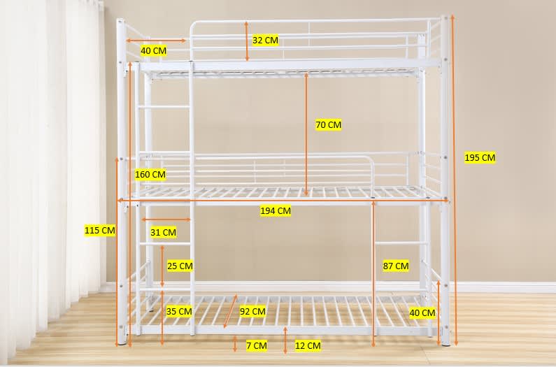Pack: Lit superposé 3 étages + Matelas compris TRIPLE 3 couchages 90x190 cm