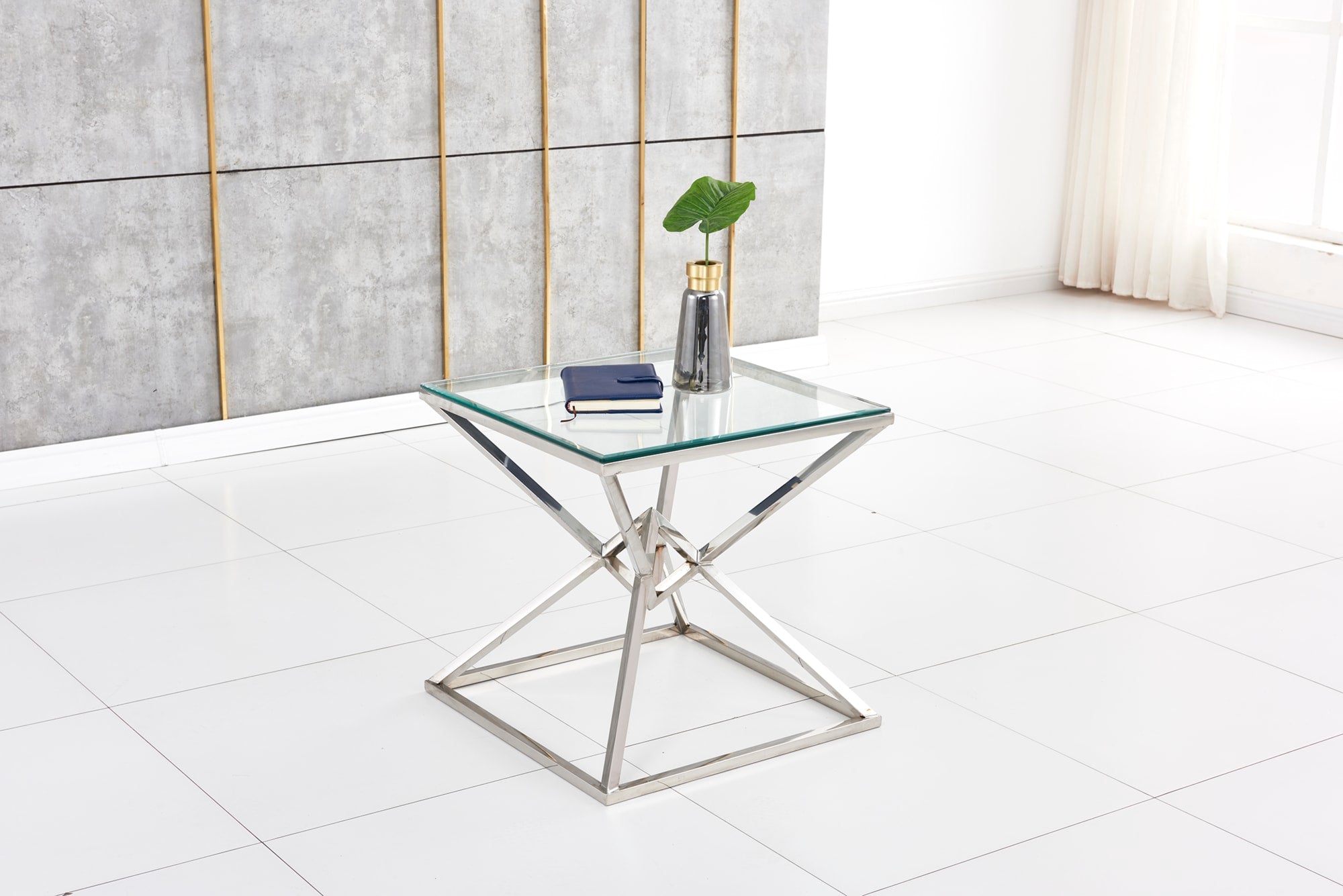 GUERIDON PYRAMIDE CHROME TRANSPARENT 55x55x55 cm