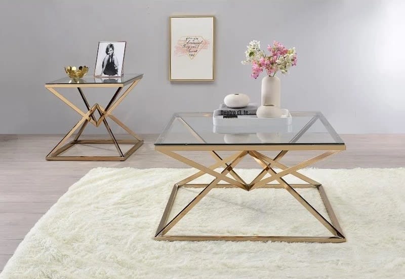 GUERIDON PYRAMIDE GOLD TRANSPARENT 55x55x55 cm