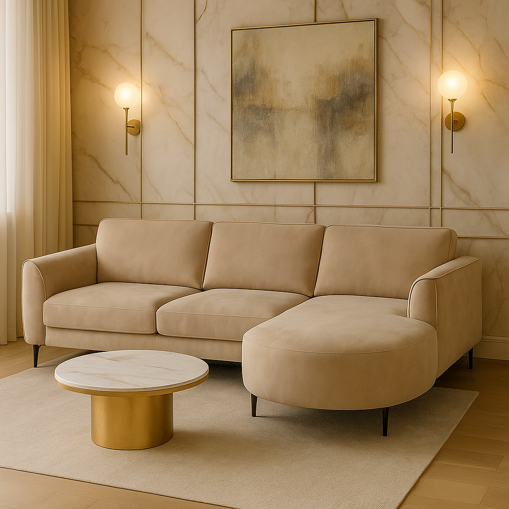 Canapé ERM-Carlton d’angle droit en velours beige