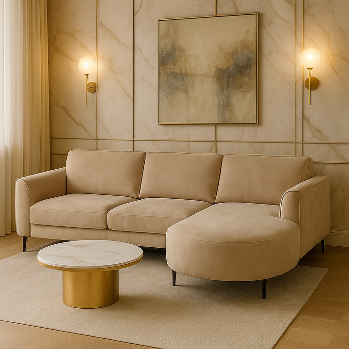 Canapé ERM-Carlton d’angle droit en velours beige