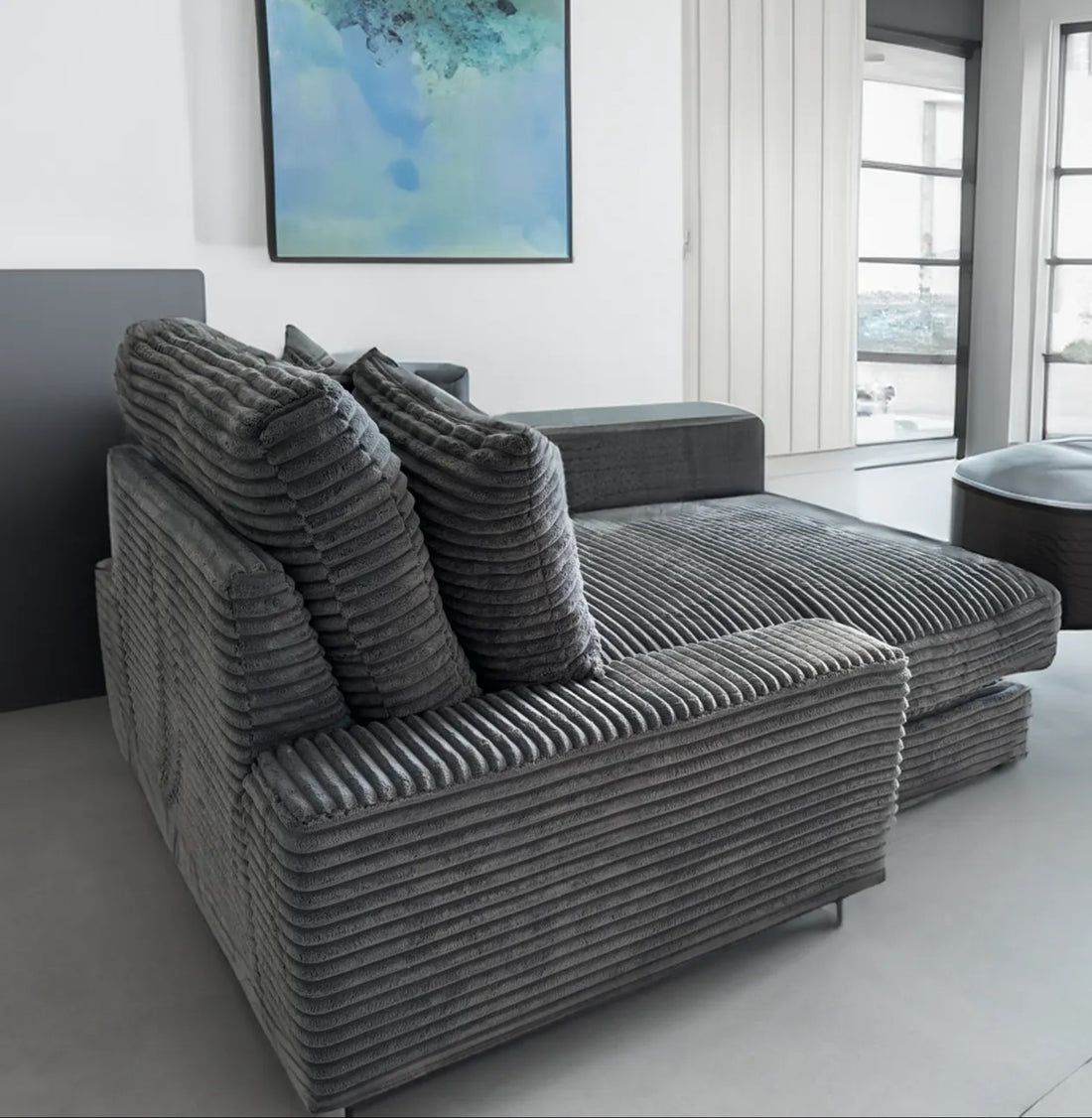 Canapé ERM-Celia en tissu côtelé anthracite