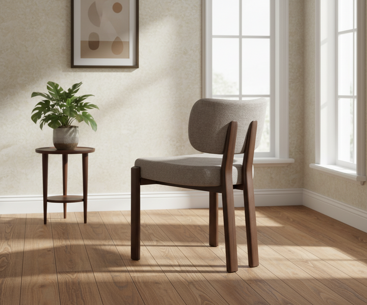 CHAISE ERM-BAGUETTE PIED EFFET NOYER TISSUS SERGE CHENILLE MOKA