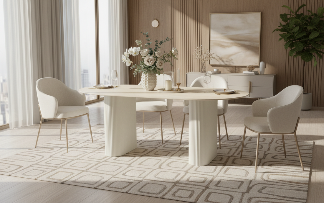 Table à manger ERM-Roxy effet travertin mat