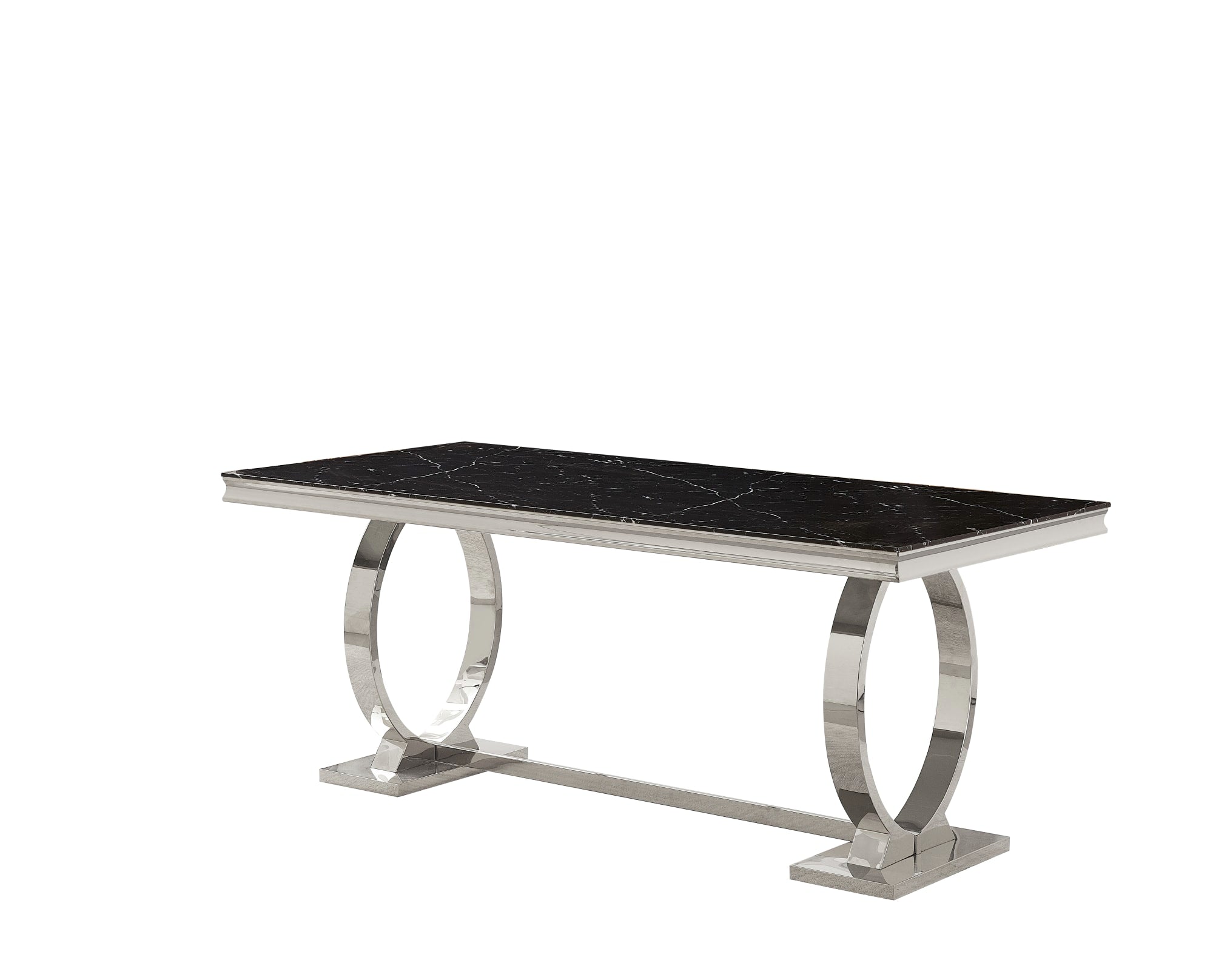 TABLE REPAS OMEGA CHROME MARBRE NOIR 180x90cm