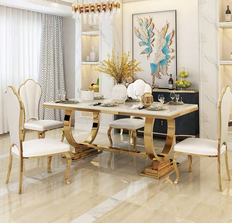 Table à manger 6 à 8 personnes OMEGA Gold verre 180x90 cm