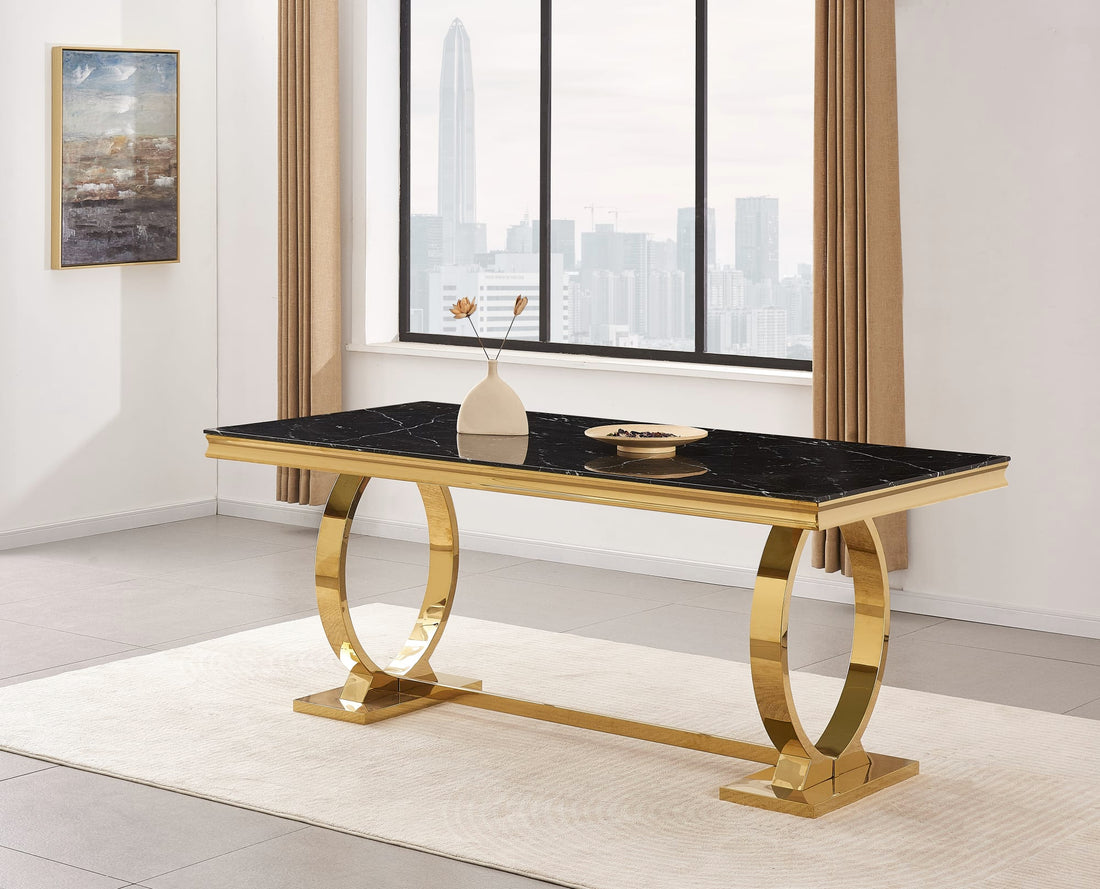 Table à manger 6 à 8 personnes OMEGA Gold verre 180x90 cm