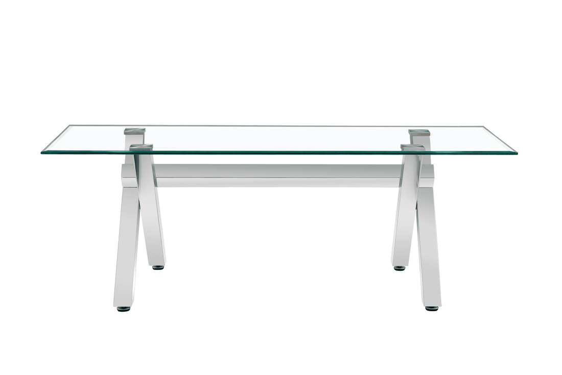 Table à manger IXE chrome plateau en verre trempé 150 cm