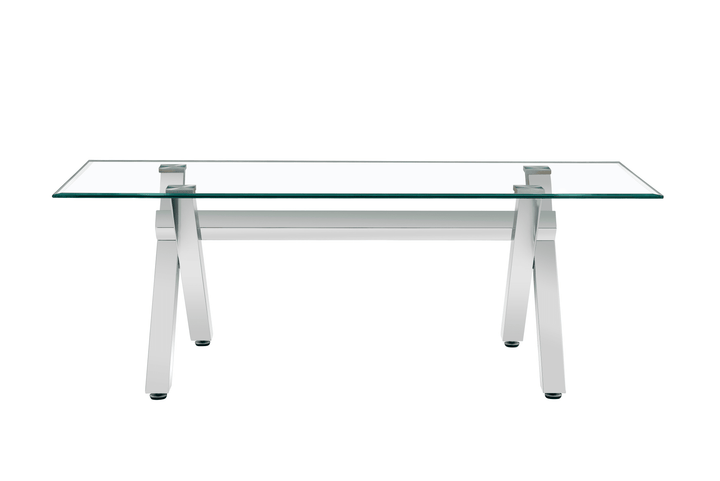 Table à manger IXE chrome plateau en verre trempé 150 cm