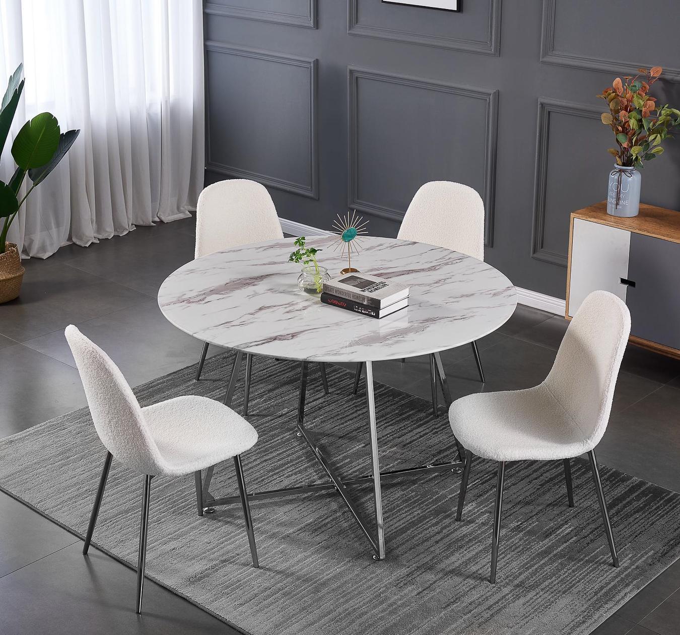 Table à manger ronde 4 personnes HELOISE Chrome en verre trempé D120 cm