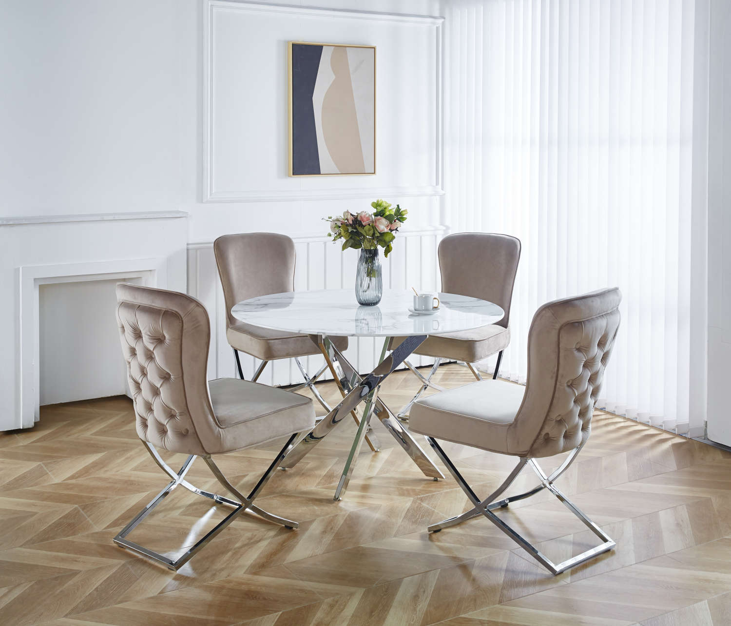 Table à manger ronde JESSICA chrome 100 cm 4 couverts