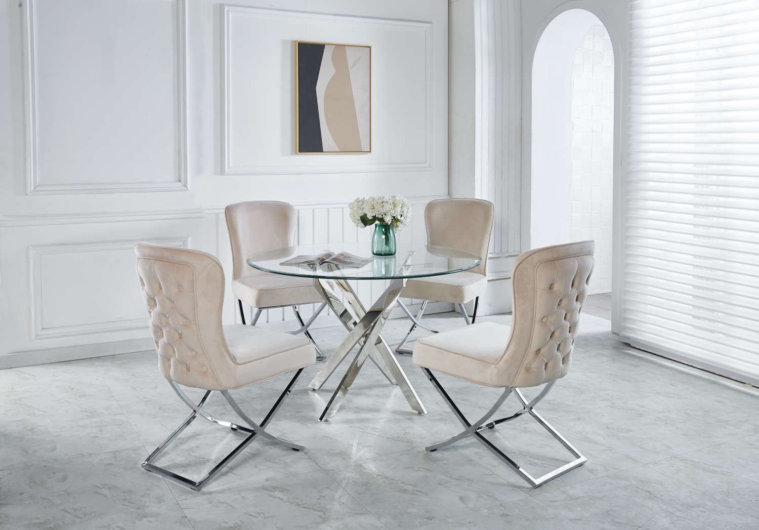 Table à manger ronde JESSICA chrome 100 cm 4 couverts