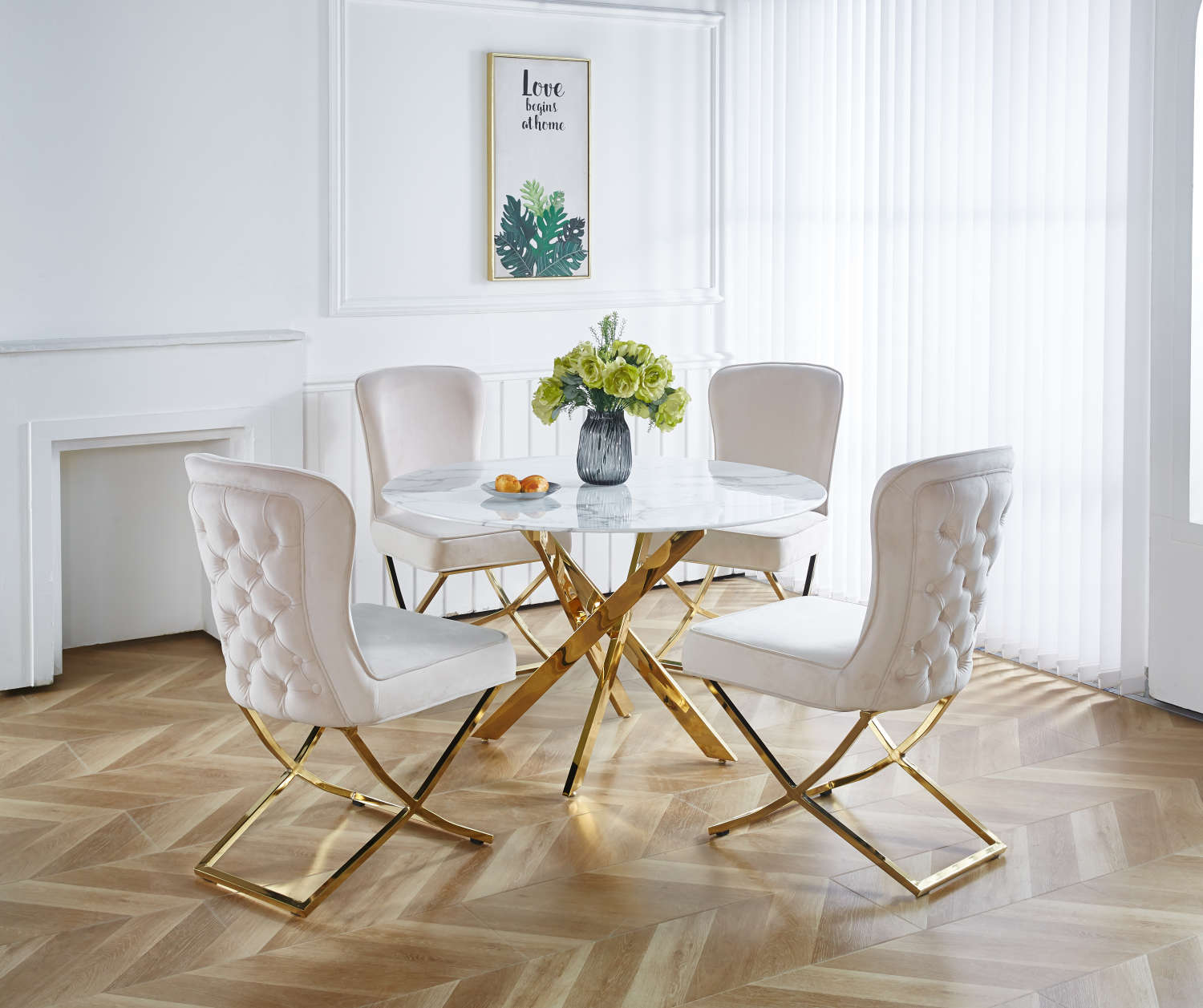 TABLE REPAS JESSICA GOLD MARBRE BLANC 100x75cm