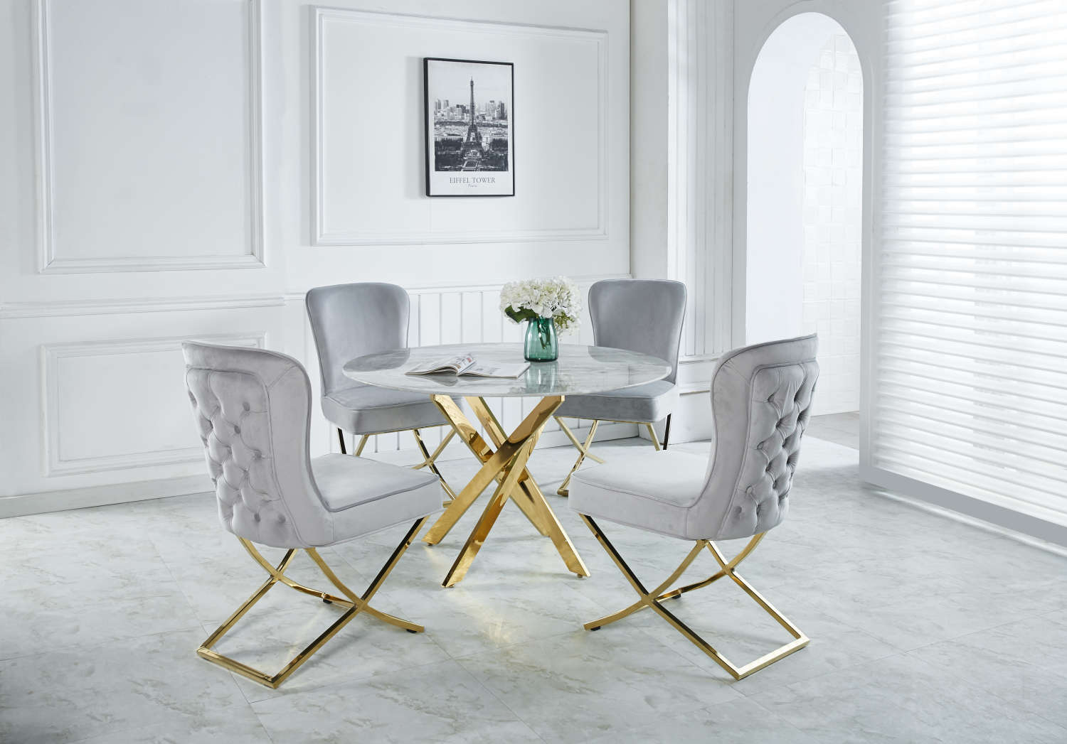 TABLE REPAS JESSICA GOLD MARBRE GREIGE 120x75cm