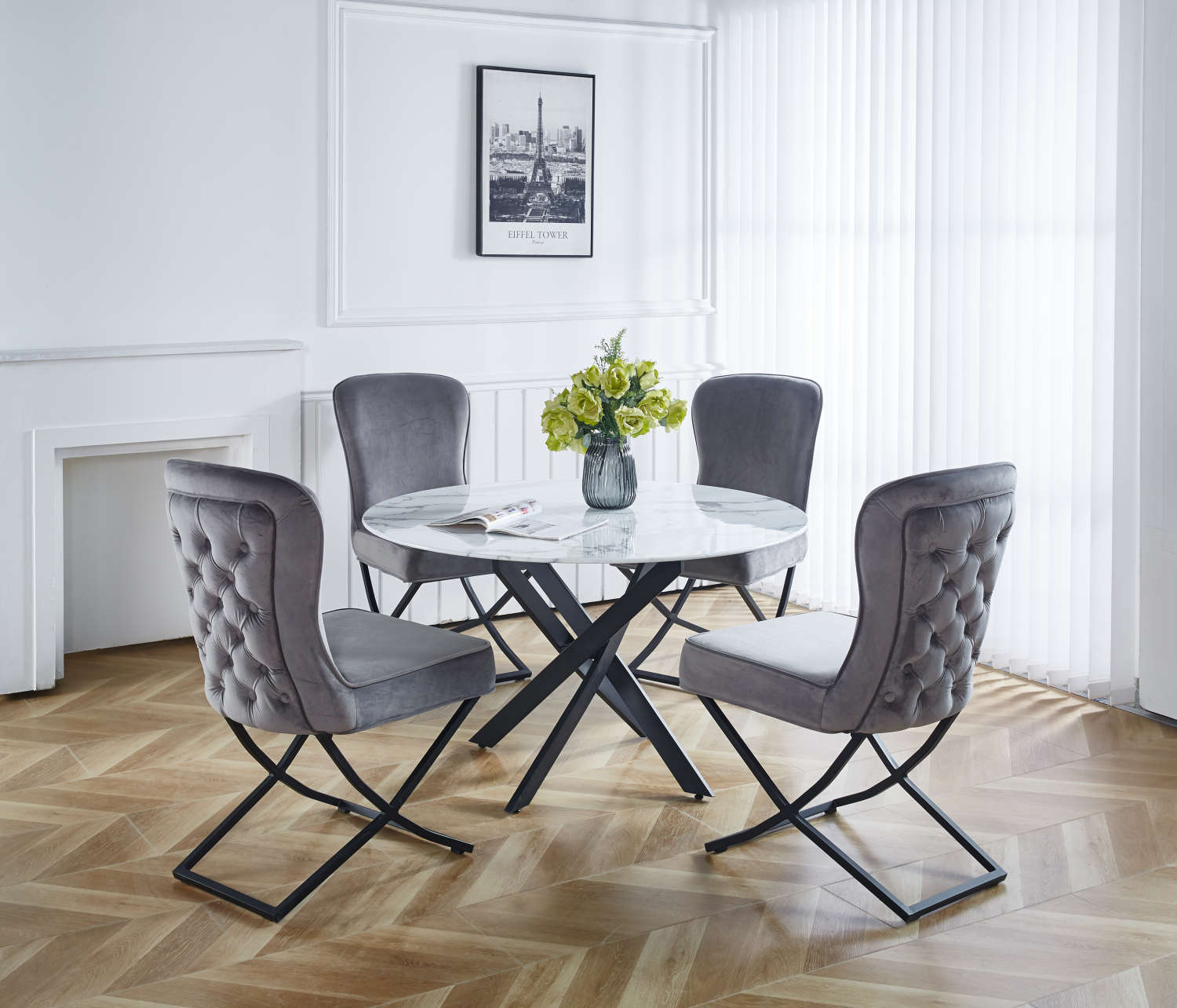 TABLE REPAS JESSICA METAL NOIR MARBRE BLANC 100x75 cm