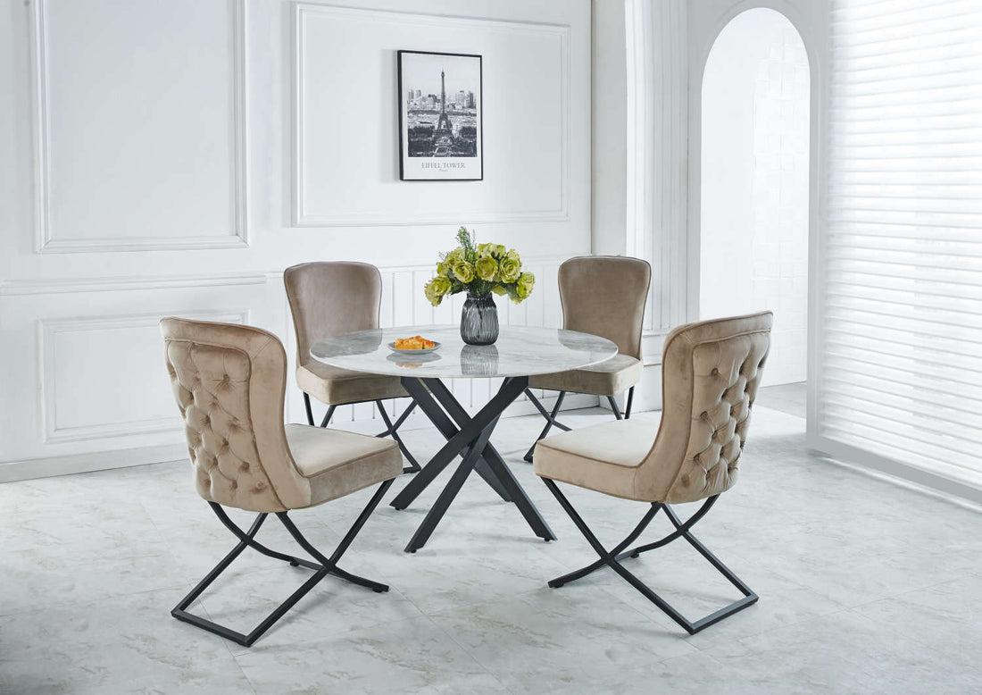 TABLE REPAS JESSICA METAL NOIR MARBRE GREIGE 120x75cm
