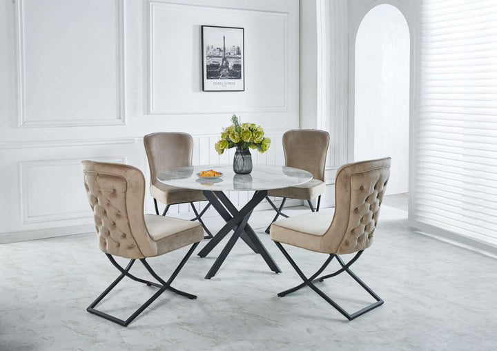TABLE REPAS JESSICA METAL NOIR MARBRE GREIGE 120x75cm